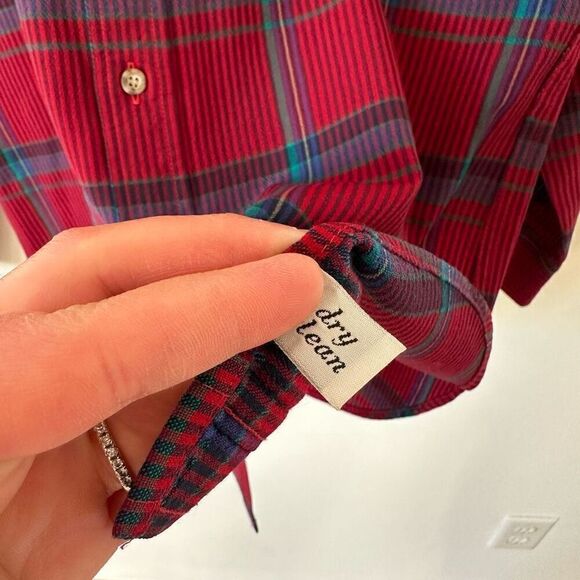 Pendleton Men’s Vintage Vertical Stripe Plaid Candy Apple Red Virgin Wool Button - Picture 8 of 8